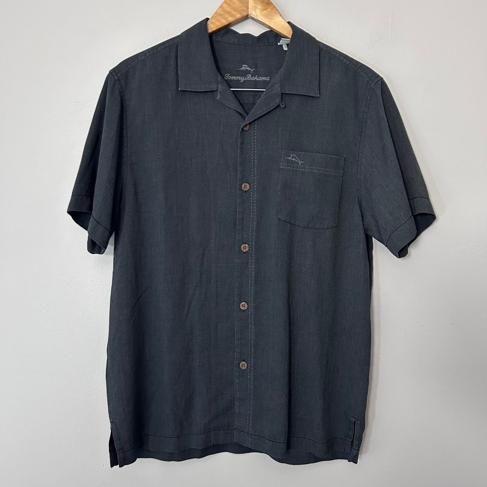 Tommy Bahama IslandZone Shirt Mens M Gray Performance Short Sleeve Camp Collar
